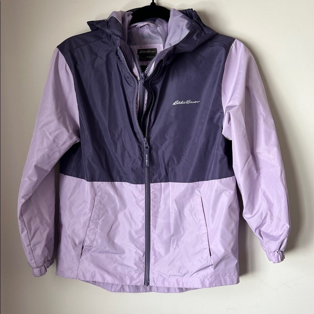 Eddie Bauer Girls Hooded Rain Jacket Purple Lilac Lightweight Coat Kids 10/12